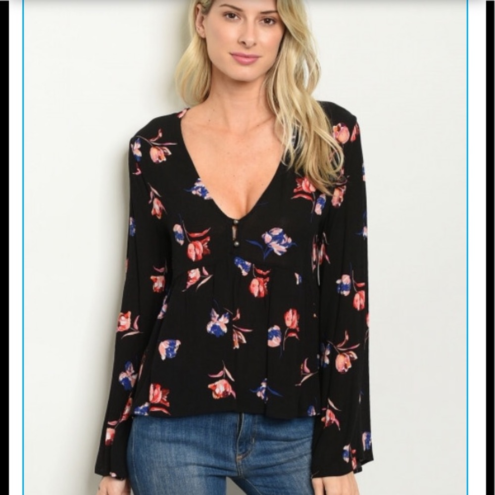 Floral bell sleeve top
